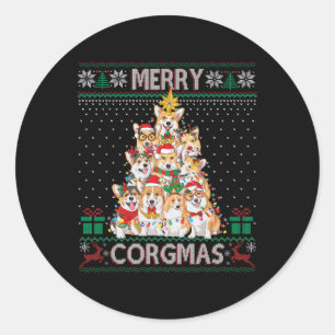 Adesivo Redondo Feliz Corgmas Feia Doce Engraçado Corgi Natal T