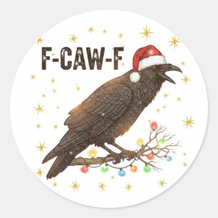 Adesivo Redondo Feliz Corvo de Natal Raven F-CAW- F
