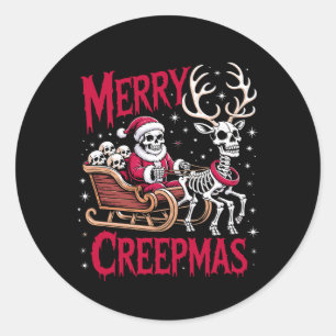 Adesivo Redondo Feliz Creepmas Esqueleto Papai Noel Trenó Rena Xma