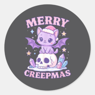 Adesivo Redondo Feliz Creepmas Gato Pastel Góthico Natal Caveira