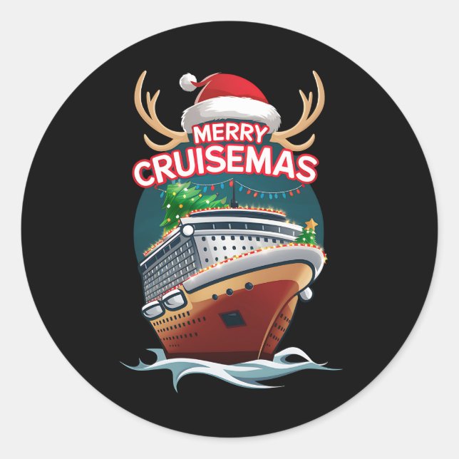 Adesivo Redondo Feliz Cruisemas Cruise Ship Family Christmas Funny (Frente)