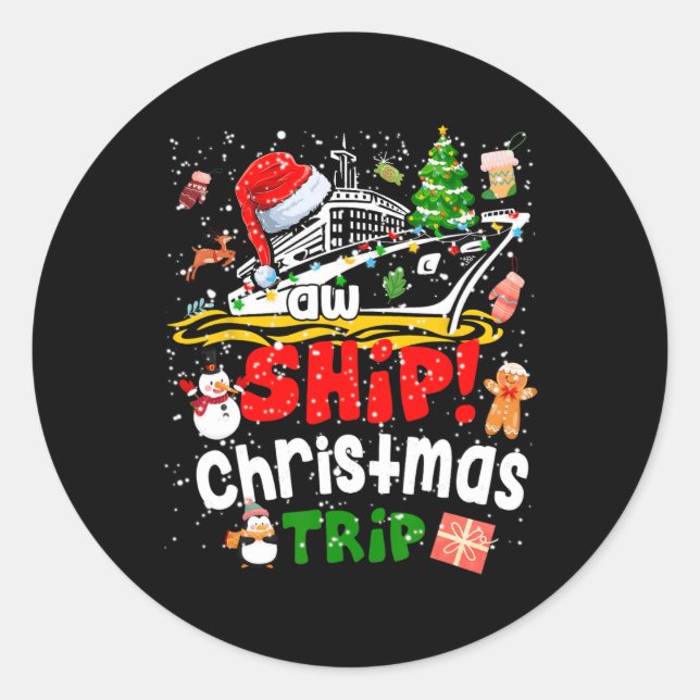 Adesivo Redondo Feliz Cruisemas Funny Cruise Ship Family Natal (Frente)
