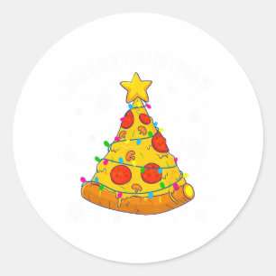 Adesivo Redondo Feliz Crustmas Pizza Árvore de Natal Presentes de