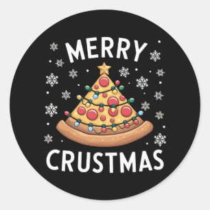 Adesivo Redondo Feliz Crustmas Pizza Árvore de Natal Presentes Xma