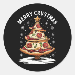 Adesivo Redondo Feliz Crustmas Pizza Árvore de Natal Xmas Engraçad