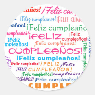 Adesivo Redondo Feliz Cumpleaños Espanhol Feliz Aniversário Cloud