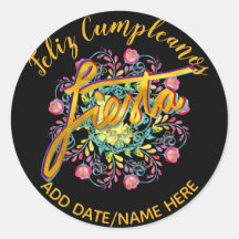 Feliz Cumpleanos FIESTA Folk Flowers Personalizada