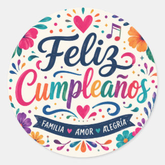 Adesivo Redondo Feliz Cumpleaños Spanish Floral Fiesta