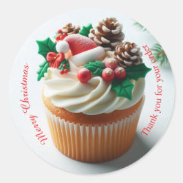 Adesivo Redondo Feliz Cupcake da padaria de Natal Obrigado Sticker