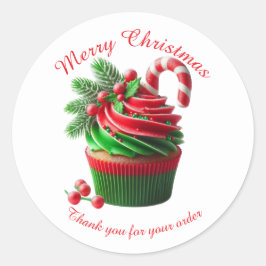 Adesivo Redondo Feliz Cupcake da padaria de Natal Obrigado Sticker