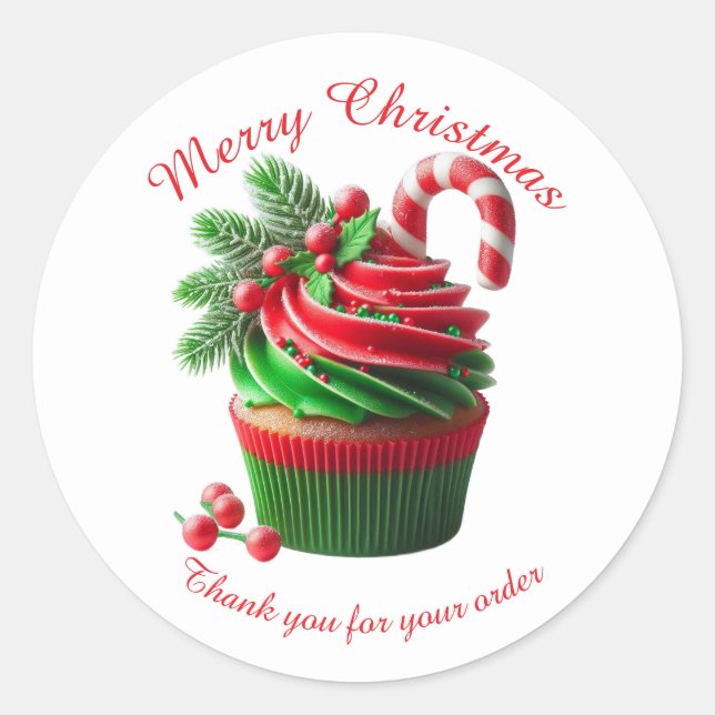 Adesivo Redondo Feliz Cupcake da padaria de Natal Obrigado Sticker (Frente)