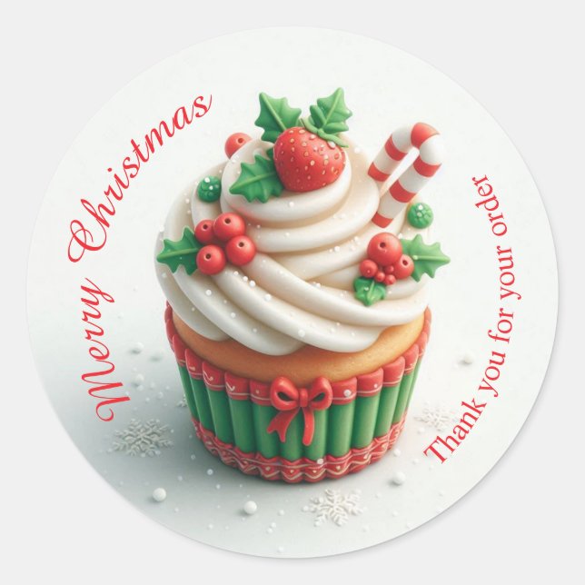 Adesivo Redondo Feliz Cupcake da padaria de Natal Obrigado Sticker (Frente)