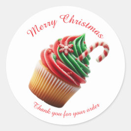 Adesivo Redondo Feliz Cupcake da padaria de Natal Obrigado Sticker