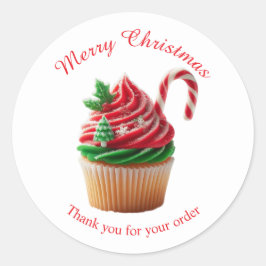 Adesivo Redondo Feliz Cupcake da padaria de Natal Obrigado Sticker