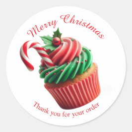 Adesivo Redondo Feliz Cupcake da padaria de Natal Obrigado Sticker