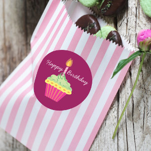 Adesivo Redondo Feliz Cupcake de aniversário