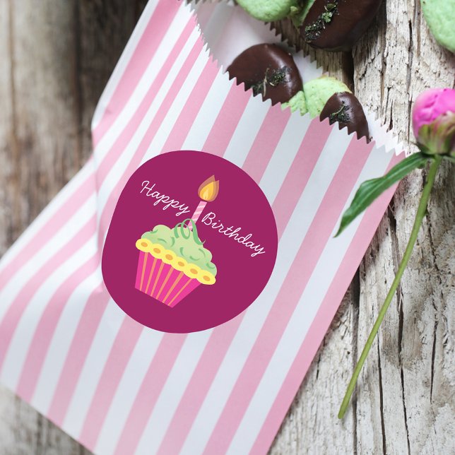 Adesivo Redondo Feliz Cupcake de aniversário (Criador carregado)