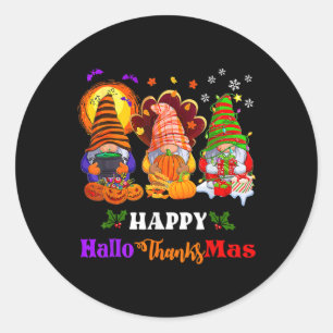 Adesivo Redondo Feliz de Ação de Graças dos Gnomos do Hallothanksm