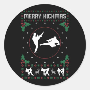 Adesivo Redondo Feliz de Arte Marcial de Karate Jiu Jitsu no Natal