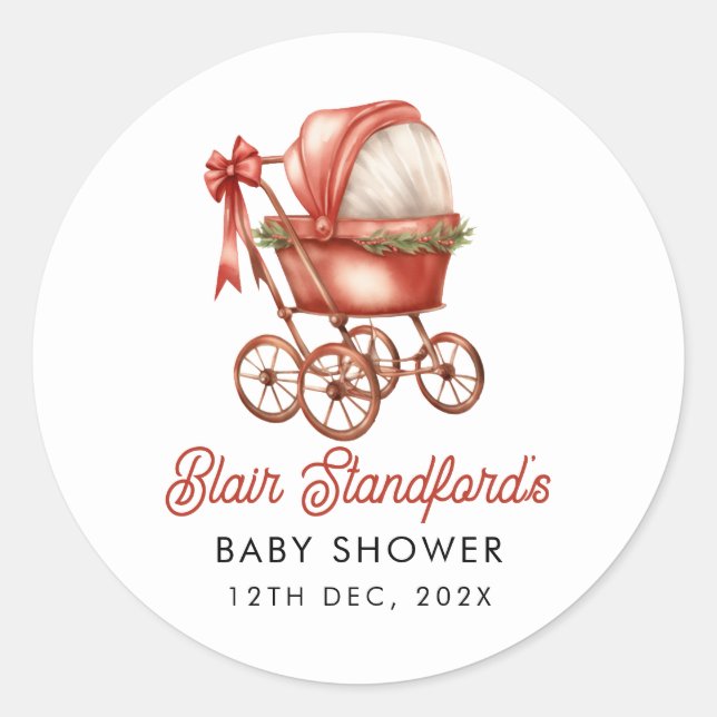 Adesivo Redondo Feliz de carrinho moderno Chá de fraldas de Natal (Frente)