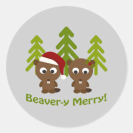 Adesivo Redondo Feliz de castor! Beavers de Natal