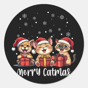 Adesivo Redondo Feliz de Gatinhos de Natal Catmas