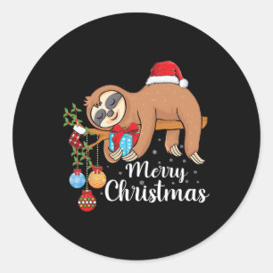 Adesivo Redondo Feliz de Lóthmas Fofo Xmas Sloth Santa Hat Natal