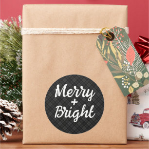Adesivo Redondo Feliz de Natal branco preto brilhante