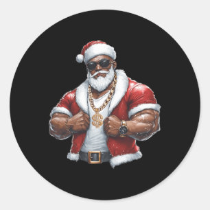 Adesivo Redondo Feliz de Natal do Pai Natal Americano Negro