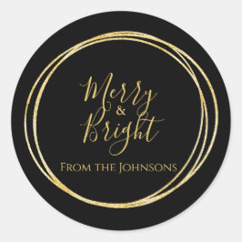 Adesivo Redondo Feliz de Natal e Família Brilhante Nome preto Dour