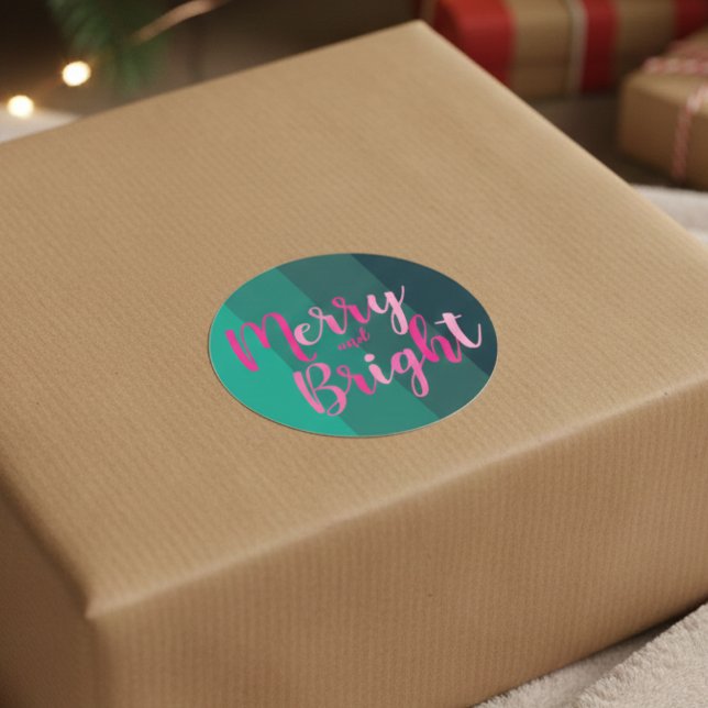 Adesivo Redondo Feliz de Natal e Rosa Verde Brilhante (Criador carregado)