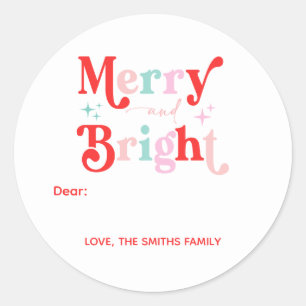 Adesivo Redondo Feliz de Natal e vermelho rosa brilhante