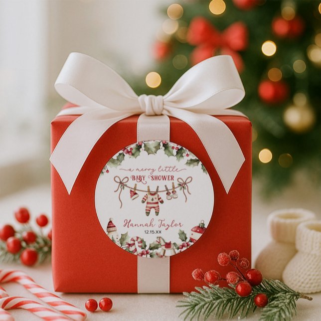 Adesivo Redondo Feliz de Natal Pequeno Chá de fraldas (Criador carregado)