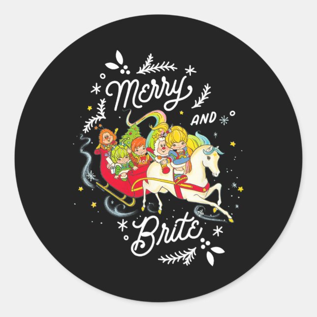 Adesivo Redondo Feliz De Natal Rainbow Brite E Brite Sleigh Rid (Frente)