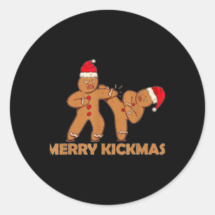 Adesivo Redondo Feliz de pão de gengibre Kickmas Funny Karate Papa