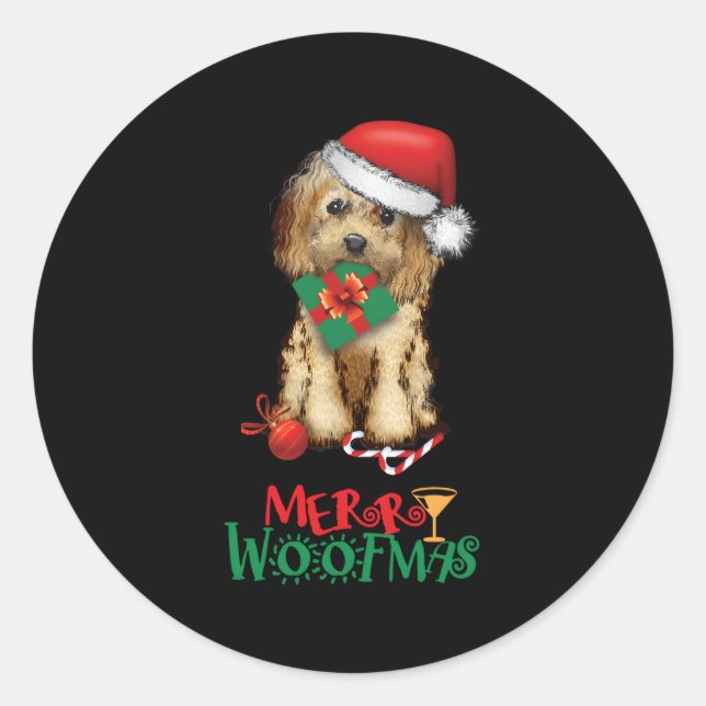 Adesivo Redondo Feliz de Papais noeis de caquapu Cavapoo Woofmas (Frente)