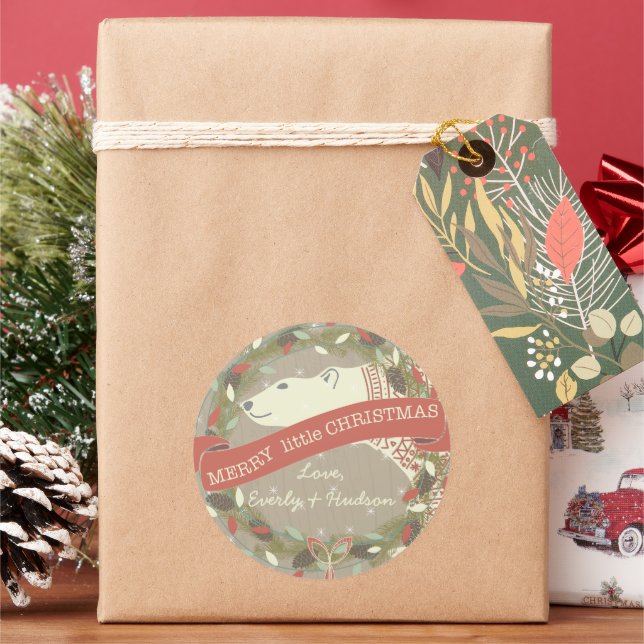 Adesivo Redondo Feliz de Urso Polar Pequena Garland de Natal (Feriado)