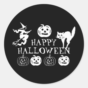 Adesivo Redondo Feliz decoração preto branco preto de Halloween