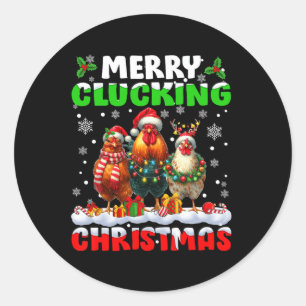 Adesivo Redondo Feliz Dependendo Natal Frango Engraçado Santa Hat