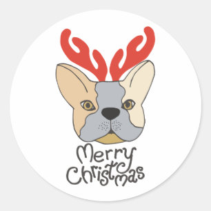 Adesivo Redondo Feliz Design de Cachorro de Natal