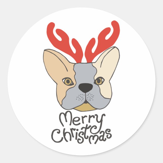 Adesivo Redondo Feliz Design de Cachorro de Natal (Frente)