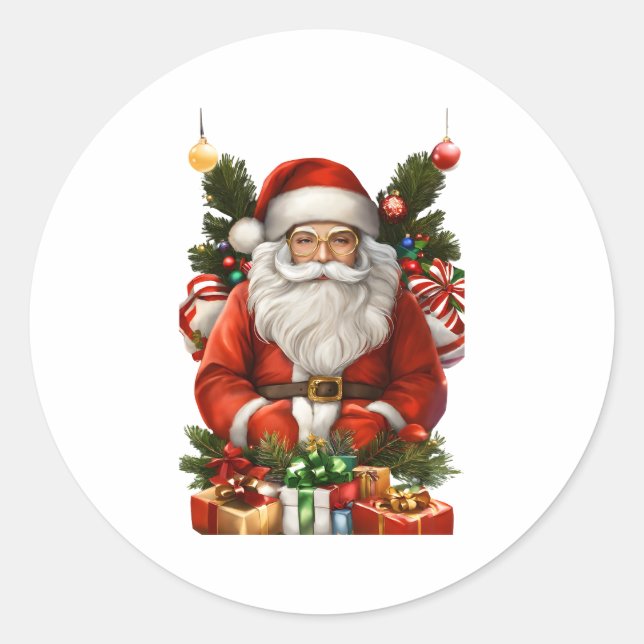 Adesivo Redondo Feliz Design de Natal de 2024 (Frente)