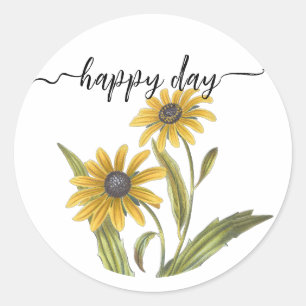 Adesivo Redondo Feliz Dia Amarelo Daisy Amigo Motivacional Profess