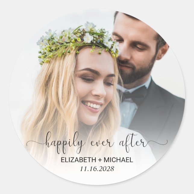 Adesivo Redondo Feliz Dia Após Casamento Fotográfico (Frente)