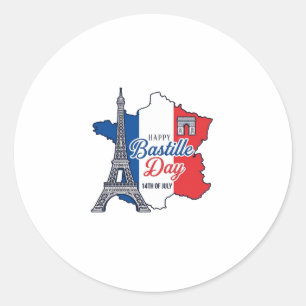 Adesivo Redondo Feliz Dia da Bastilha França Mapa Torre Eiffel Vec
