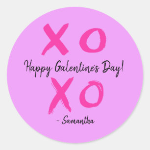 Adesivo Redondo Feliz Dia da Galentina, Rosa e XOXO roxo -