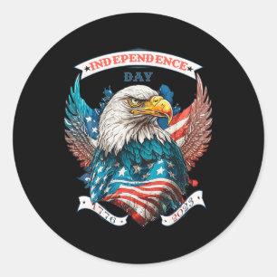 Adesivo Redondo Feliz Dia Da Independência Águia Americana E Bande