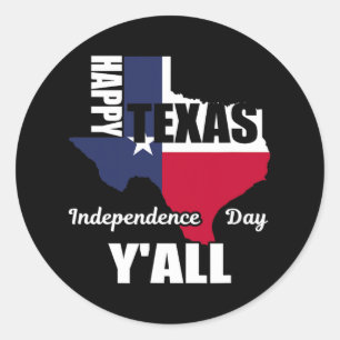 Adesivo Redondo Feliz Dia da Independência do Texas Y'all Usa Cowb