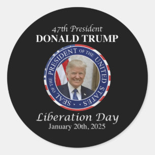 Adesivo Redondo Feliz Dia da Libertação O Presidente Donald Trump 
