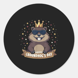 Adesivo Redondo Feliz Dia da Marmota 2025 Funny Woodchuck